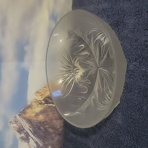 Signed Verlys Vintage clear frosted bowl 3 footed about 8 3/4" round some chips